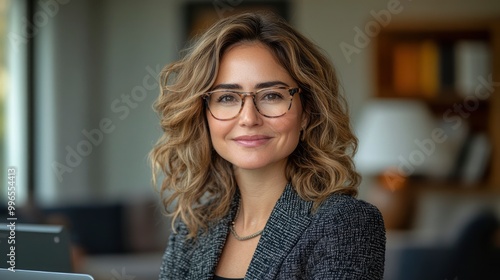 Confident Businesswoman with Glasses Smiling at Camera