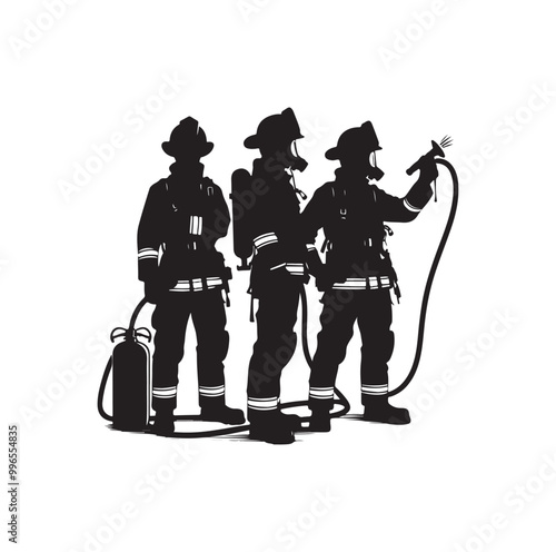 pose of Firefighter silhouette vector illustration 