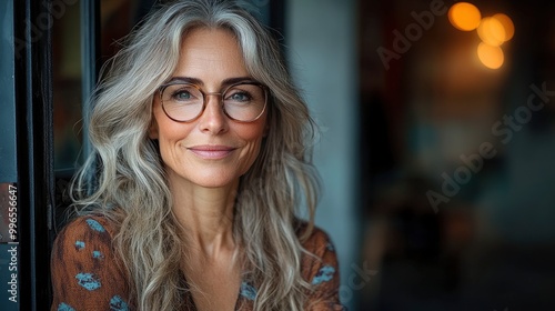 Confident Middle-Aged Woman with Glasses Smiling