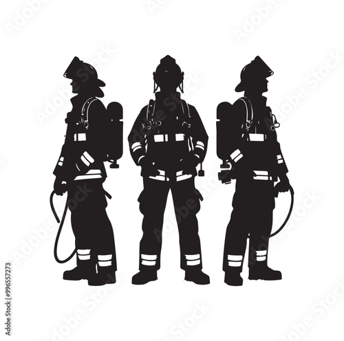 pose of Firefighter silhouette vector illustration 