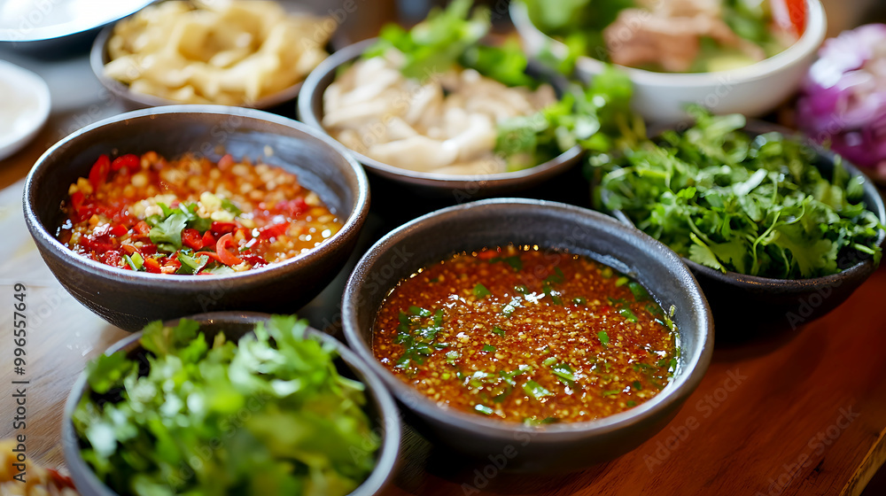 Versatile Ingredients for Thai Cooking on Dining Table Versatile Ingredients for Thai Cooking on Dining Table