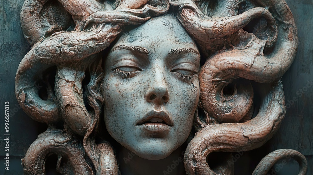 Medusa Sculpture: A Close-Up of the Gorgon's Face Medusa Sculpture: A Close-Up of the Gorgon's Face