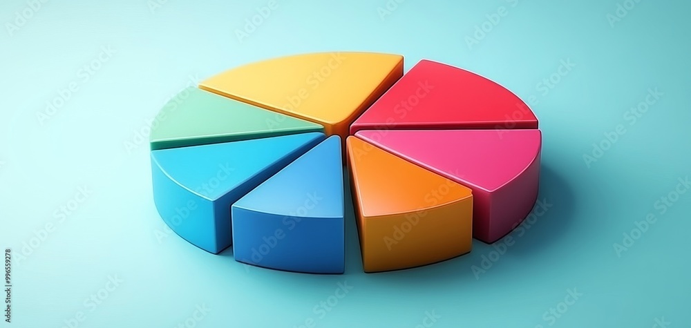 Obraz premium Colorful pie chart on a teal background, representing data visualization and analysis in a modern design. data distribution for business and statistical analysis. financial planning