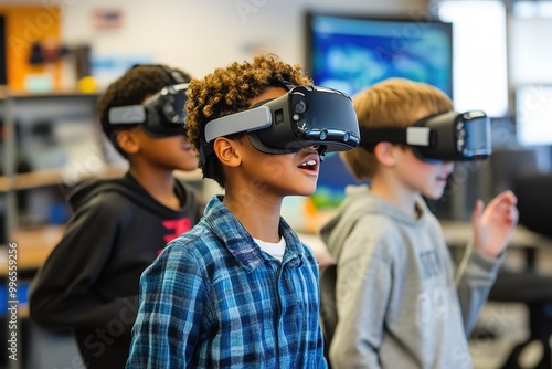 Kids experience virtual reality in classroom setting