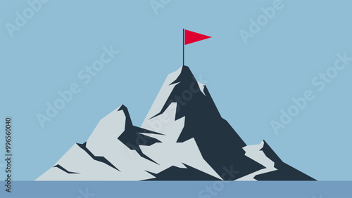 vector mountain with flag on the peak and blue background. Business situations, mountains are a symbol of terrain full of challenges and obstacles to success. concept of success in business