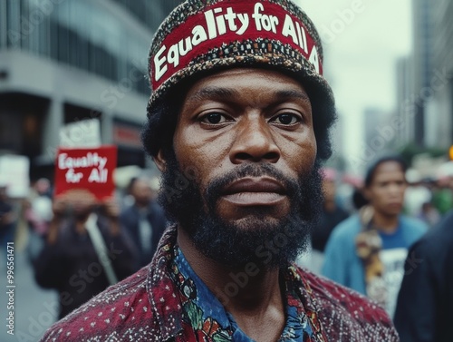 A close-up of a civil rights activist wearing an 