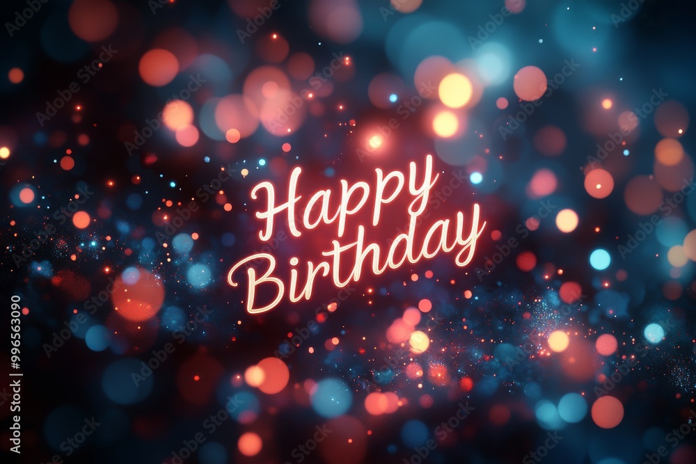 Colorful birthday card with festive lights and a cheerful greeting design Colorful birthday card with festive lights and a cheerful greeting design