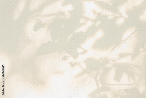 Leaf shadow and light on wall beige background. Nature tropical gray leaves plant and tree branch shade with sunlight on wall texture for background wallpaper and design, shadow overlay effect