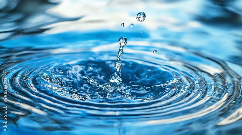 A close-up of a water drop creating ripples in a serene blue surface, capturing the fluid beauty and tranquility of nature. A close-up of a water drop creating ripples in a serene blue surface, capturing the fluid beauty and tranquility of nature.