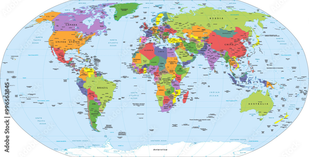 Obraz premium Political world map Robinson projection