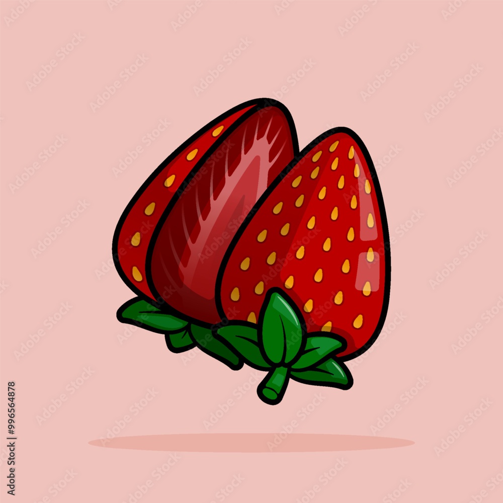 Ripe Line Cartoon Illustration of Split Strawberries Emphasizing Their Juiciness Perfect for Dessert Promotions Ripe Line Cartoon Illustration of Split Strawberries Emphasizing Their Juiciness Perfect for Dessert Promotions