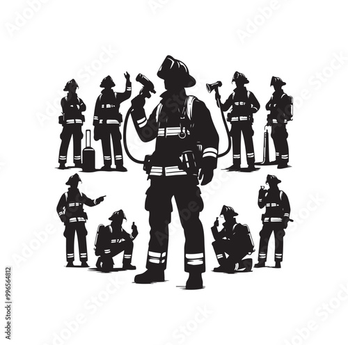 pose of Firefighter silhouette vector illustration 