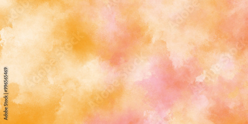 Ancient yellow or orange grunge texture background. Watercolor wash painting texture, Light multicolor pastel watercolor, Smeared ink effect bright orange and yellow pink color shades watercolor.