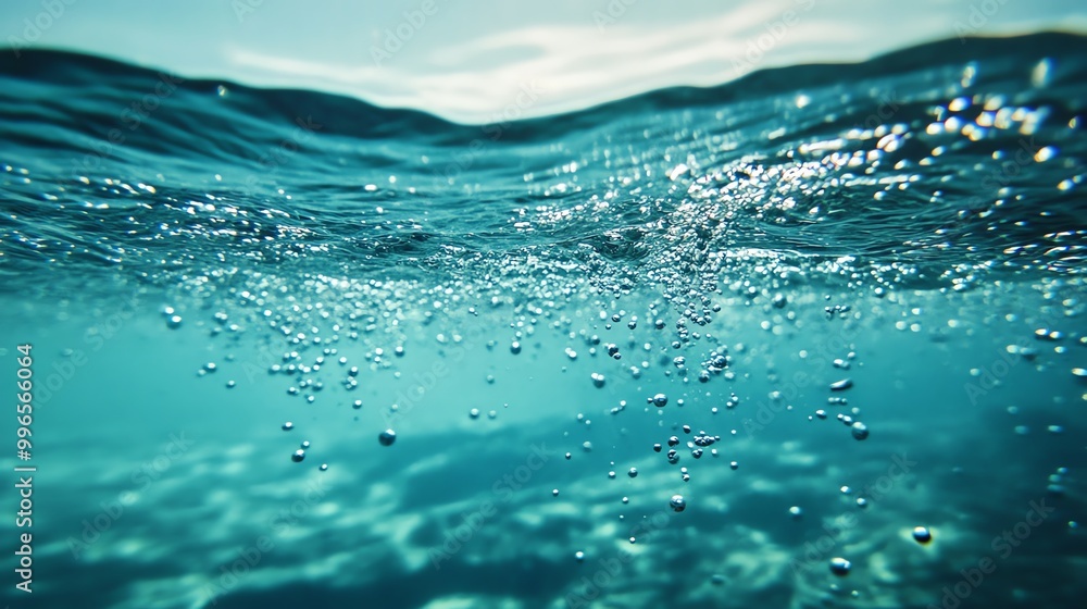 Crystal clear water surface with bubbles rising, creating a tranquil underwater scene that evokes peace and serenity. Crystal clear water surface with bubbles rising, creating a tranquil underwater scene that evokes peace and serenity.
