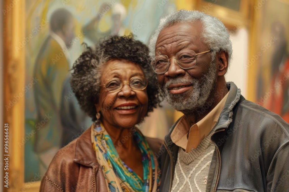 Portrait of a satisfied afro-american couple in their 70s visiting a museum together Portrait of a satisfied afro-american couple in their 70s visiting a museum together