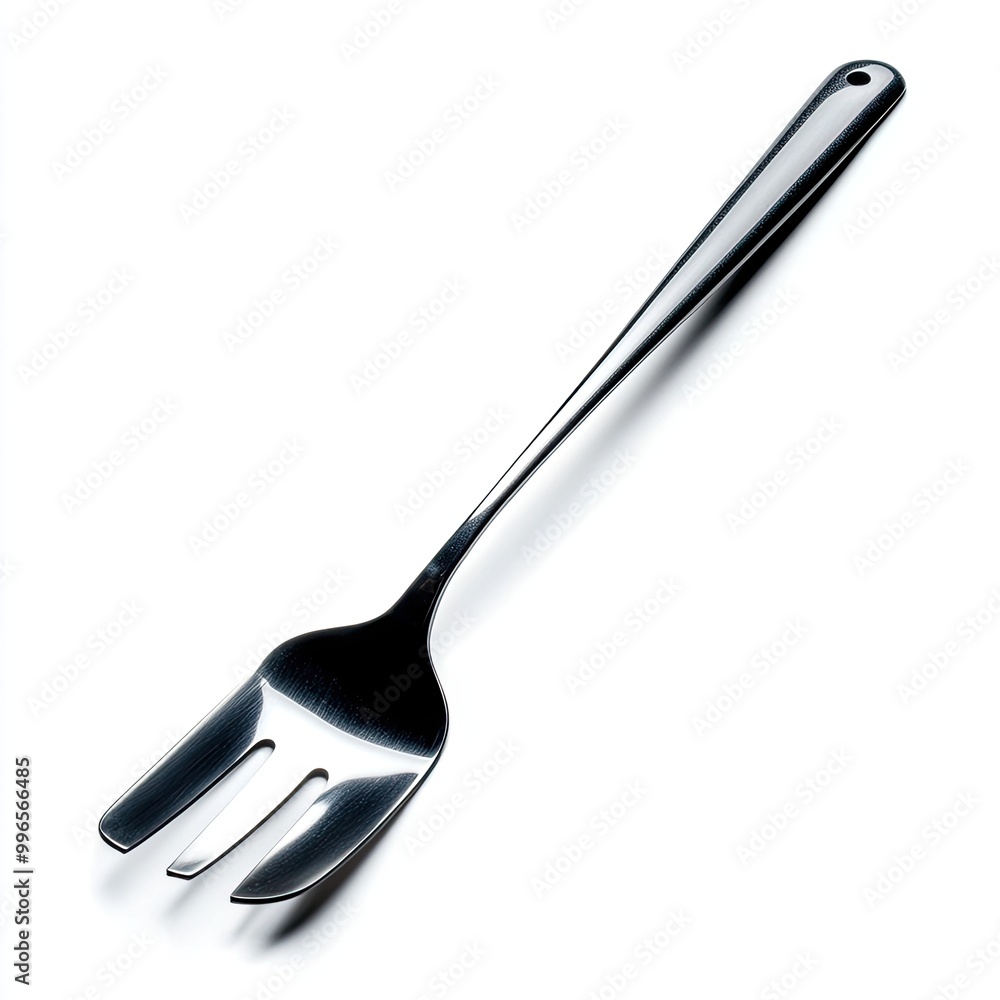 Fototapeta premium A sleek, modern stainless steel fork showcasing its elegant design. Ideal for kitchen, dining, or food-related themes in photography.