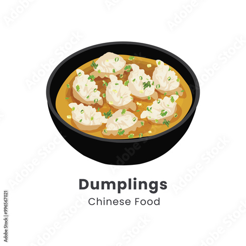 Hand drawn vector illustration of boiled gyoza dumplings chinese food