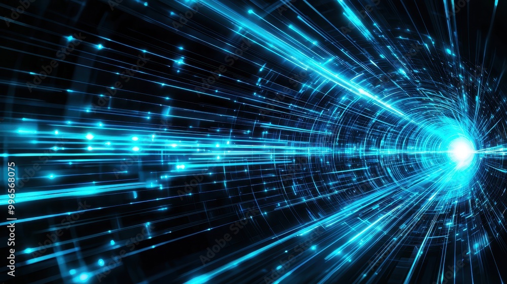 Abstract light tunnel with bright blue streaks Abstract light tunnel with bright blue streaks