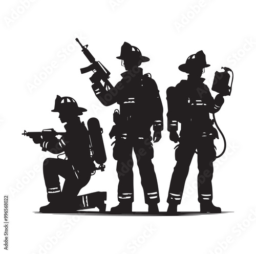 pose of Firefighter silhouette vector illustration 