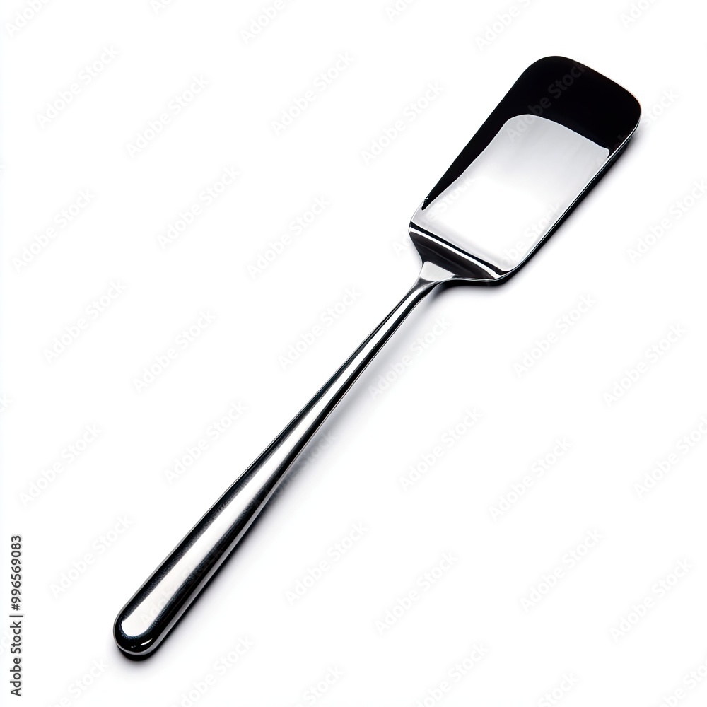 A sleek stainless steel spatula designed for easy flipping and serving of food. Perfect for kitchen use and cooking applications. A sleek stainless steel spatula designed for easy flipping and serving of food. Perfect for kitchen use and cooking applications.