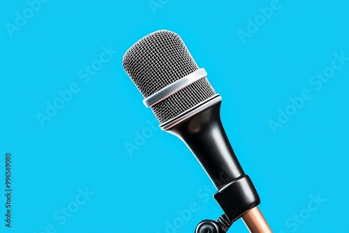 A simple illustration of a microphone and audience, symbolizing public speaking in a minimalist approach