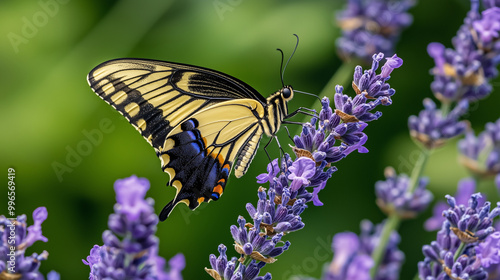 Elegant Swallowtail Butterfly Perched Gracefully on a Delicate Lavender Stem