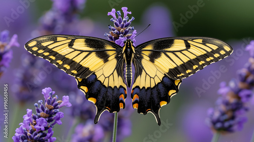 Elegant Swallowtail Butterfly Perched Gracefully on a Delicate Lavender Stem