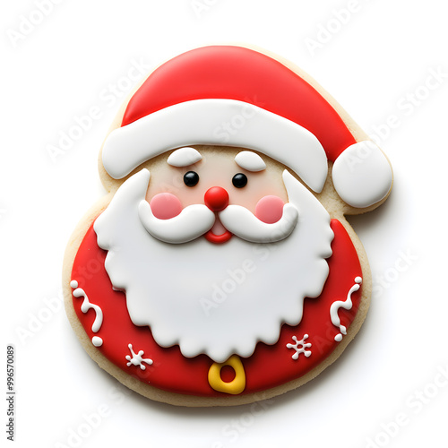 Santa Claus shaped Christmas cookie top view isolated on white background