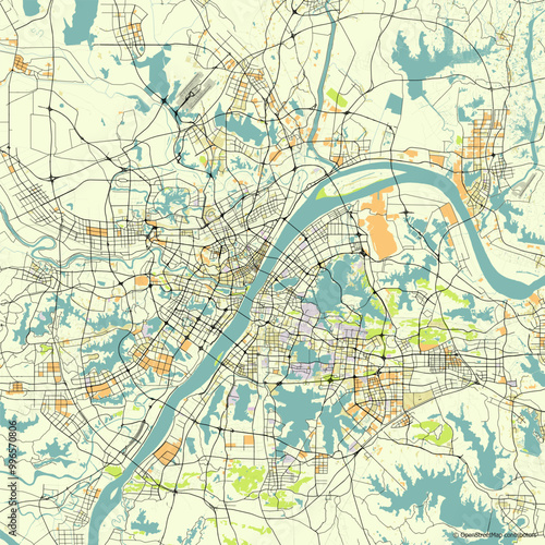 Vector city map of Wuhan, Hubei, China