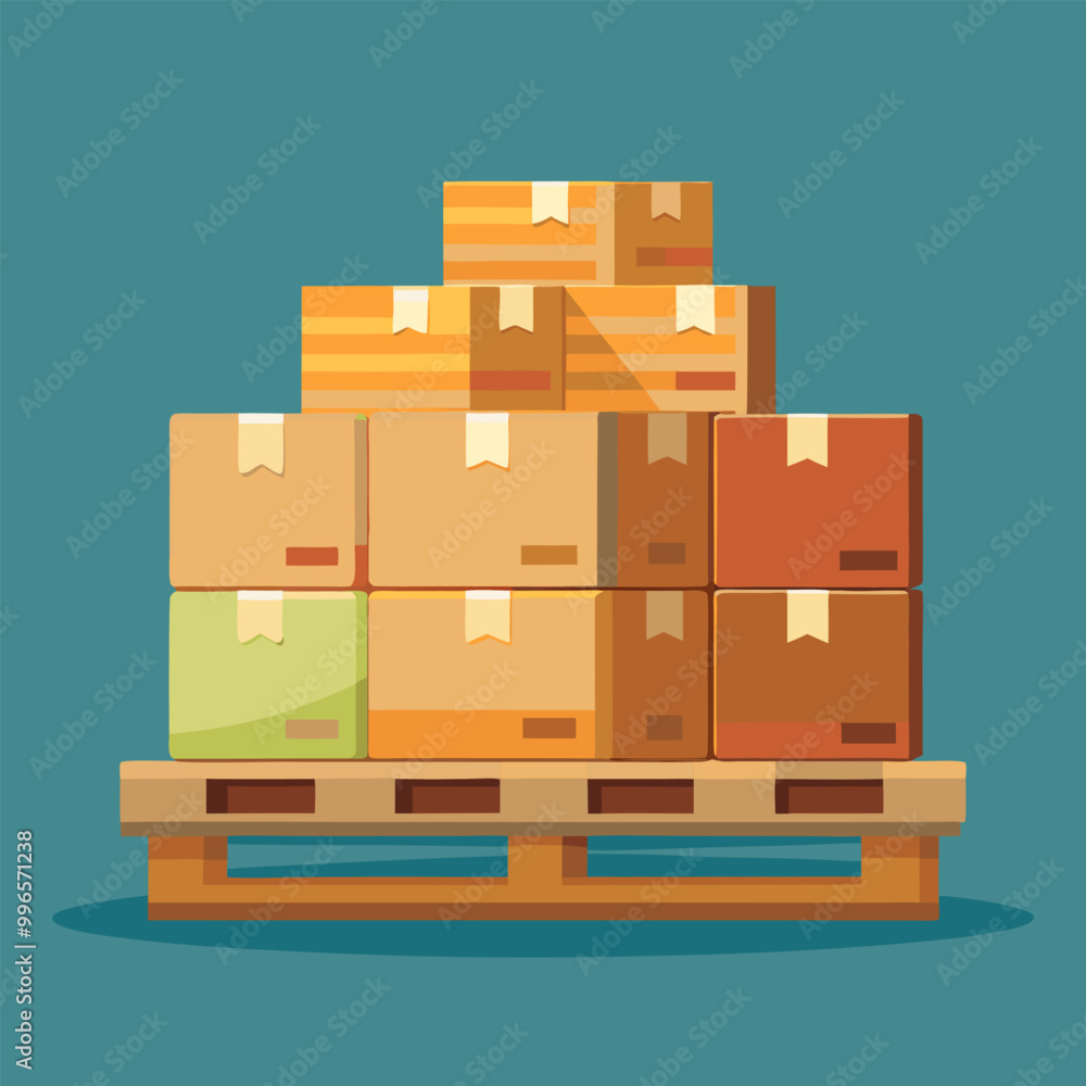 Boxes on wooded pallet vector illustration, flat style warehouse cardboard parcel boxes stack front view Boxes on wooded pallet vector illustration, flat style warehouse cardboard parcel boxes stack front view