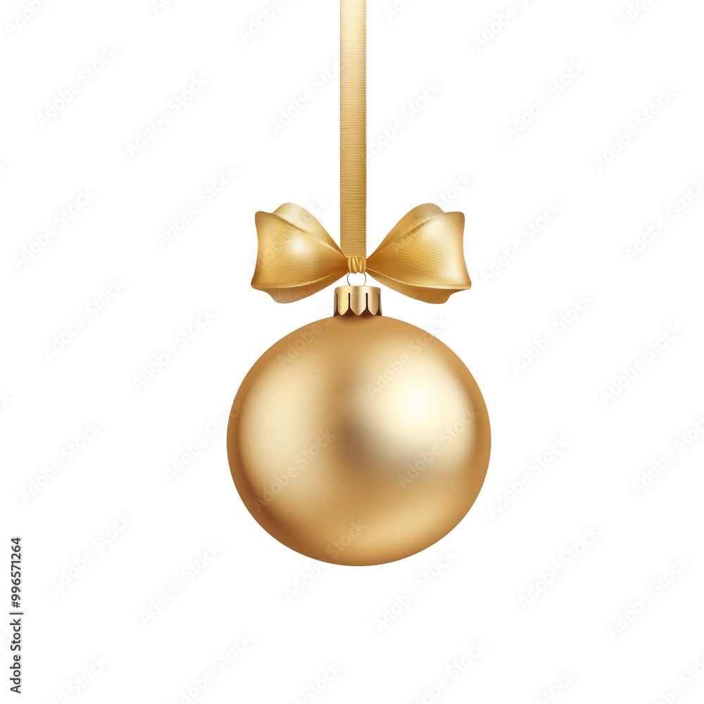 gold Christmas ball with ribbon and a bow, isolated on background. Generative AI gold Christmas ball with ribbon and a bow, isolated on background. Generative AI