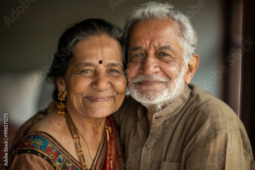 Portrait of a blissful indian couple in their 70s celebrating anniversary