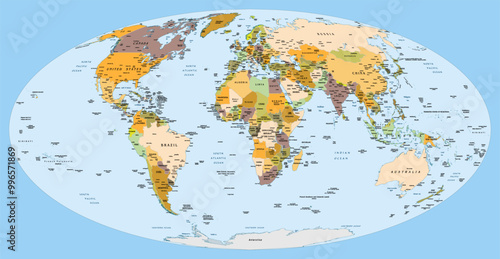 Political world map Mollweide projection