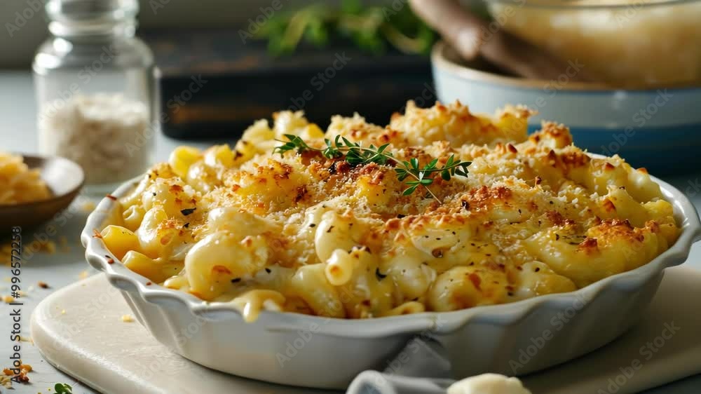 A delicious baked pasta dish with cheese, topped with a golden crust, served in a rustic setting with herbs, capturing a cozy culinary moment A delicious baked pasta dish with cheese, topped with a golden crust, served in a rustic setting with herbs, capturing a cozy culinary moment