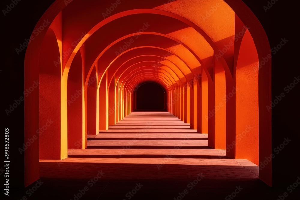 Naklejka premium Orange archway with dramatic shadows.