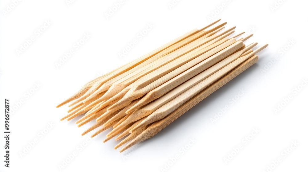 A stack of wooden toothpicks arranged neatly, perfect for culinary use or craft projects. A stack of wooden toothpicks arranged neatly, perfect for culinary use or craft projects.