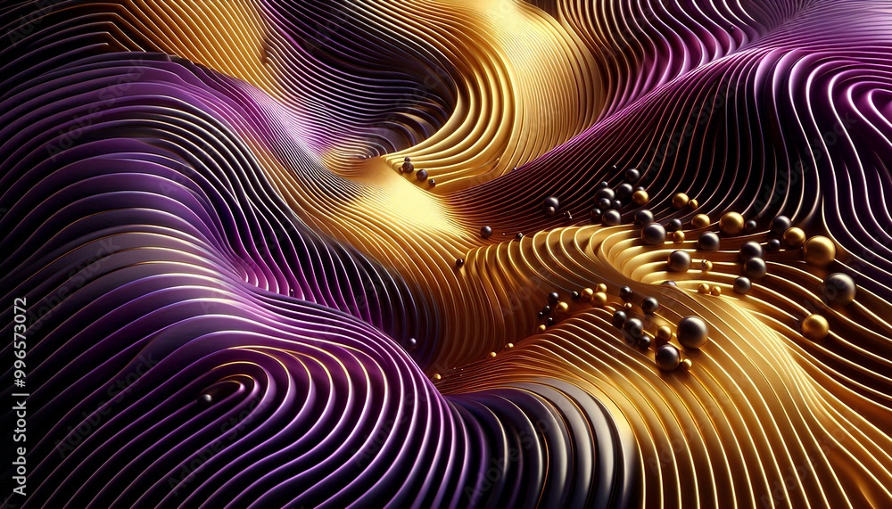 Wavy gold and purple metallic 3D background. Wavy gold and purple metallic 3D background.