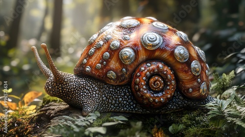 A Detailed Look at a Snail's Shell in the Forest