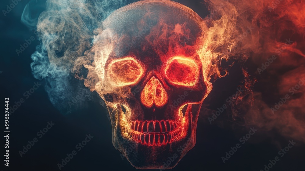 A striking skull enveloped in colorful smoke, perfect for themes of mystery, horror, or artistic exploration. A striking skull enveloped in colorful smoke, perfect for themes of mystery, horror, or artistic exploration.