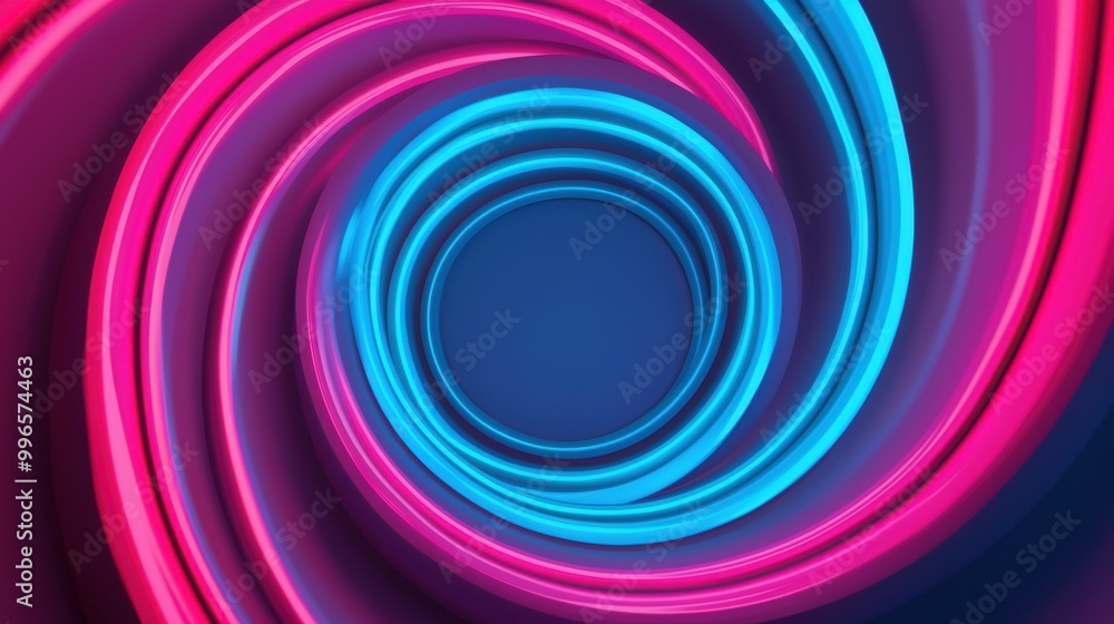 Abstract colorful neon spiral design on a dark background. Abstract colorful neon spiral design on a dark background.