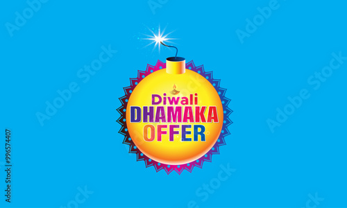 Diwali dhamaka offer, sale shopping logo with cracker.
