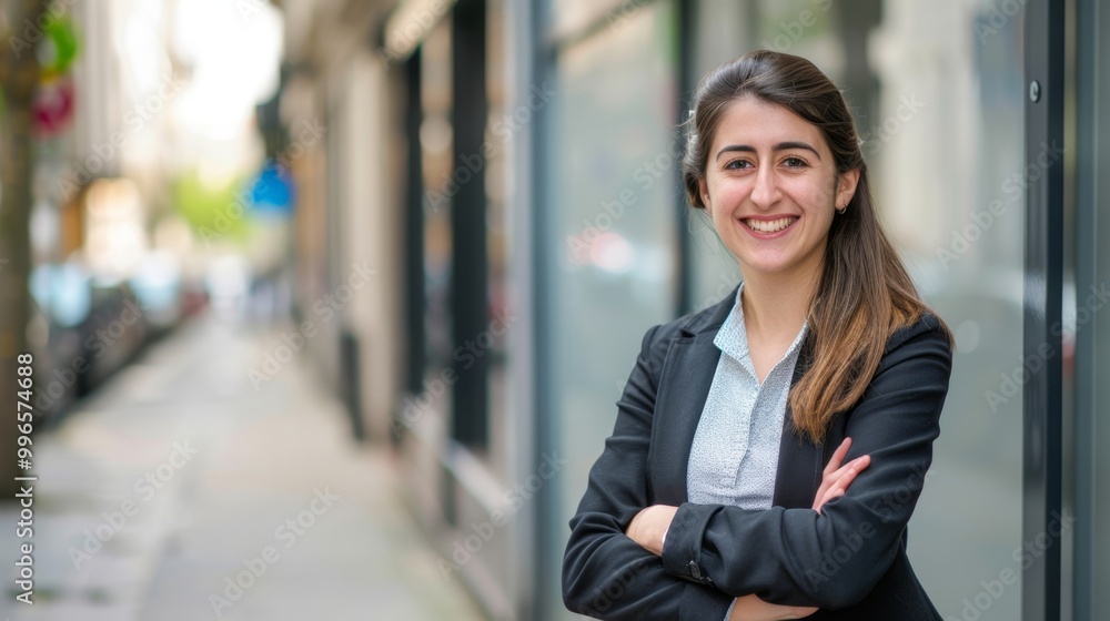 Smiling girl in business clothes against the background of the street
Smiling girl in business clothes against the background of the street