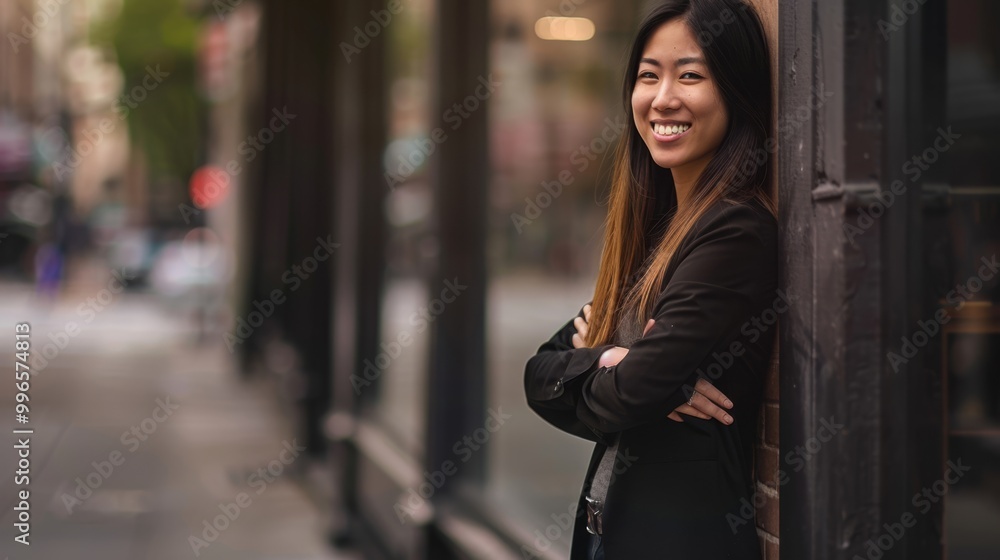 Smiling girl in business clothes against the background of the street
Smiling girl in business clothes against the background of the street