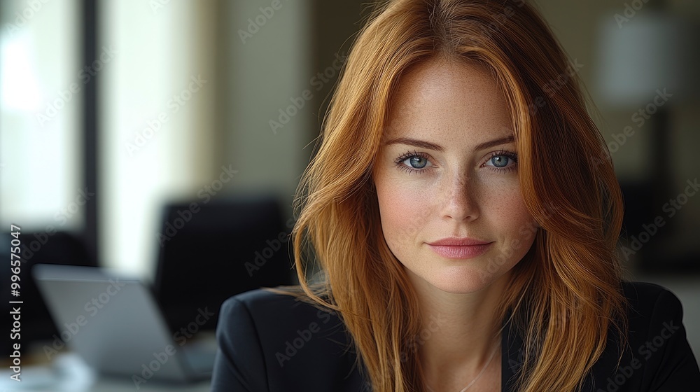 Portrait of a beautiful redhead woman in a professional setting Portrait of a beautiful redhead woman in a professional setting