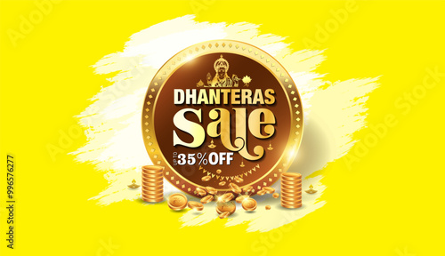 Dhantera diwali sale offer logo with golden coins.