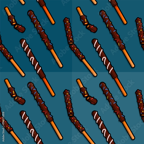 Line cartoon pattern illustration of cookie sticks generously spread with delicious chocolate topping for delightful desserts