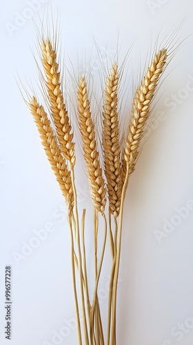 Golden ripe wheat isolated on white background. Ears of wheat 