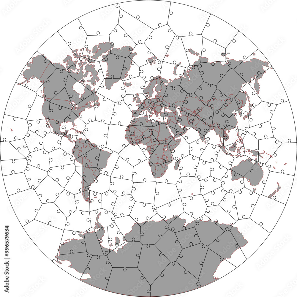 Fotografie Cnc laser cutting world map Circular Voronoi Puzzle Vector illustration