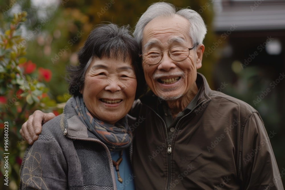 Portrait of a smiling asian couple in their 80s celebrating a success Portrait of a smiling asian couple in their 80s celebrating a success