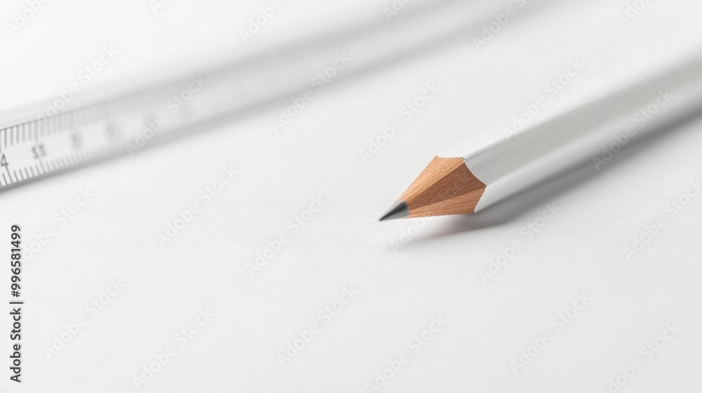 ruler and a pencil lying parallel on a clean white surface, representing the precision ruler and a pencil lying parallel on a clean white surface, representing the precision